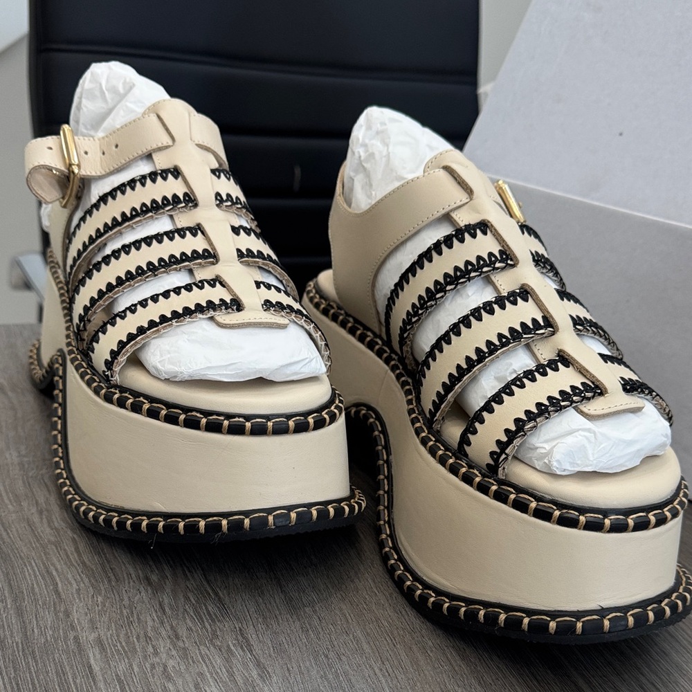 FARM Rio Cream and Black Platform Sandals